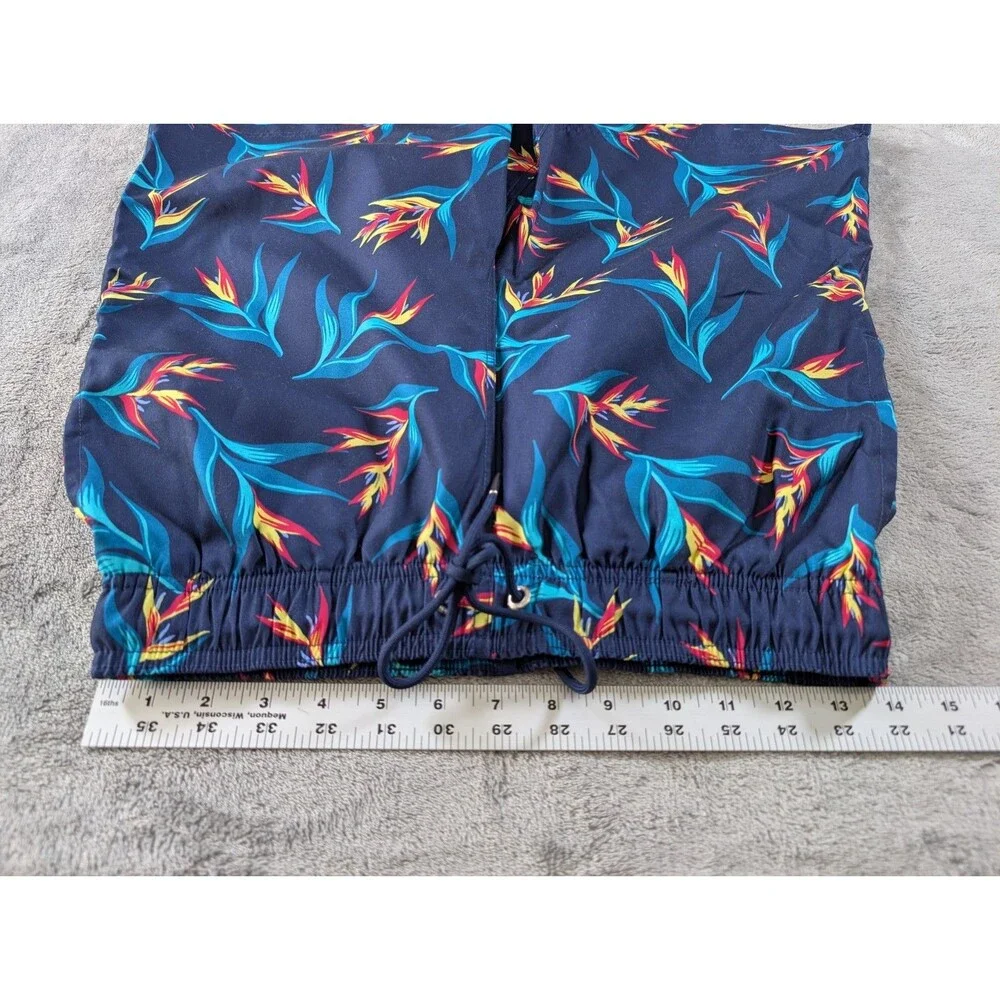 Lands End Swim Trunks Mens S Blue Tropical Floral Lined Drawstring Quick Dry